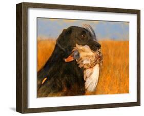 Oil Painting Portrait Of Black Labrador With Duck-Yarvet-Framed Art Print