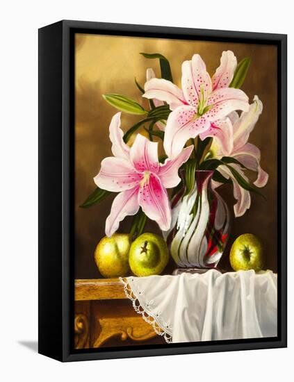 Oil Painting with Flowers Roses, Still Life Painting-Lilun-Framed Stretched Canvas