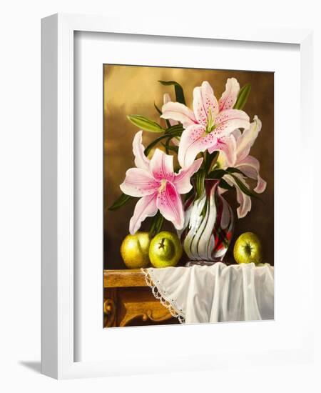 Oil Painting with Flowers Roses, Still Life Painting-Lilun-Framed Art Print