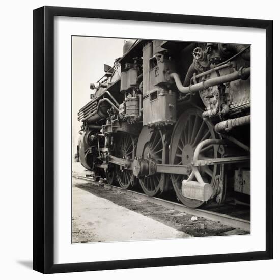 Oil Powered Southern Pacific Locomotive Wheels-null-Framed Premium Photographic Print