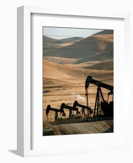 Oil Pumps Work the Midway Sunset Oil Field West of Taft, Calif.-null-Framed Photographic Print