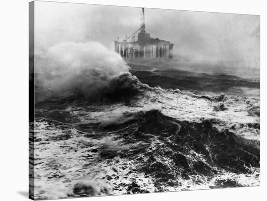 Oil Rig in Stormy Sea-null-Stretched Canvas