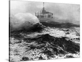 Oil Rig in Stormy Sea-null-Stretched Canvas