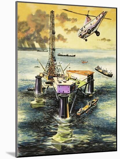 Oil Rig-null-Mounted Giclee Print