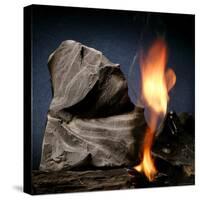 Oil Shale Rock Burns on its Own Once Lit with a Blow Torch-null-Stretched Canvas