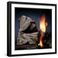 Oil Shale Rock Burns on its Own Once Lit with a Blow Torch-null-Framed Photographic Print