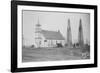 Oil Well Construction behind Church-null-Framed Photographic Print