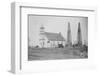 Oil Well Construction behind Church-null-Framed Photographic Print