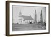 Oil Well Construction behind Church-null-Framed Photographic Print