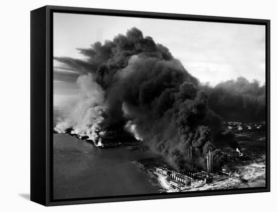 Oily Black Smoke Rises from the Texas City Monsanto Chemical Company Plant-null-Framed Stretched Canvas