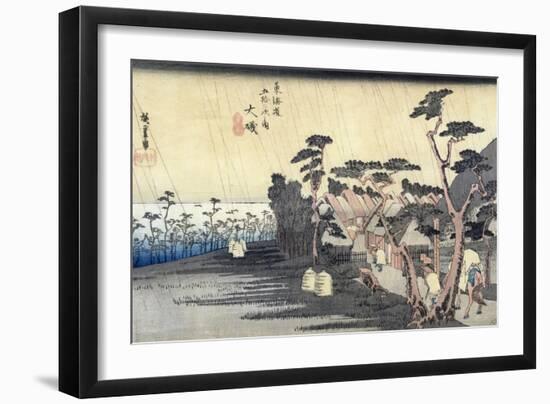 Oiso: Toraga Ame Shower, from the Series "53 Stations of the Tokaido Road", 1834-35-Ando Hiroshige-Framed Giclee Print