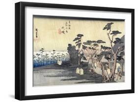 Oiso: Toraga Ame Shower, from the Series "53 Stations of the Tokaido Road", 1834-35-Ando Hiroshige-Framed Giclee Print