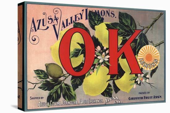 OK Brand - Azusa, California - Citrus Crate Label-Lantern Press-Stretched Canvas