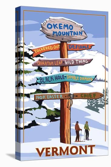 Okemo Mountain Resort, Vermont - Ski Sign Destinations-Lantern Press-Stretched Canvas