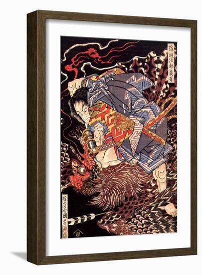 Oki No Jiro Hiroari Killing a Monstrous Tengu-Kuniyoshi Utagawa-Framed Giclee Print