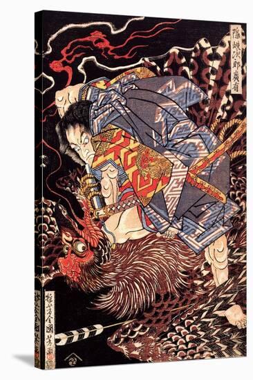 Oki No Jiro Hiroari Killing a Monstrous Tengu-Kuniyoshi Utagawa-Stretched Canvas
