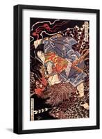 Oki No Jiro Hiroari Killing a Monstrous Tengu-Kuniyoshi Utagawa-Framed Premium Giclee Print