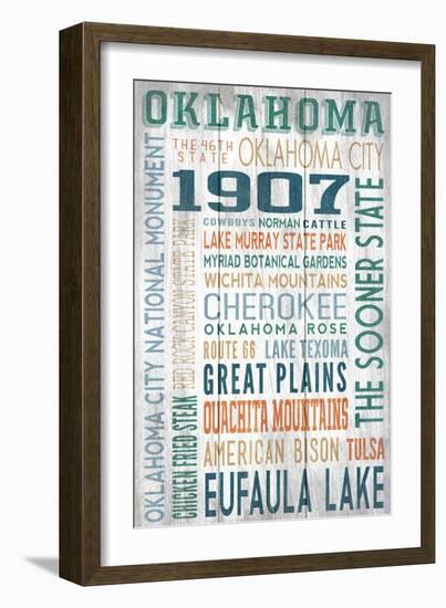 Oklahoma - Barnwood Typography-Lantern Press-Framed Art Print