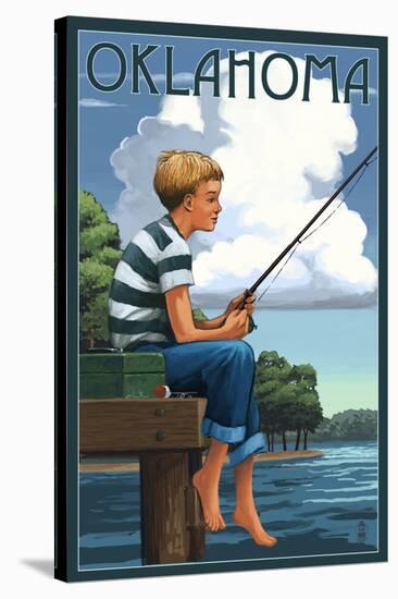 Oklahoma - Boy Fishing-Lantern Press-Stretched Canvas