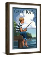 Oklahoma - Boy Fishing-Lantern Press-Framed Art Print