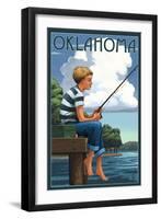 Oklahoma - Boy Fishing-Lantern Press-Framed Art Print