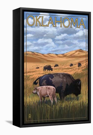 Oklahoma - Buffalo and Calf-Lantern Press-Framed Stretched Canvas