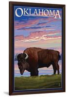 Oklahoma - Buffalo and Sunset-Lantern Press-Framed Art Print