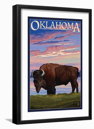 Oklahoma - Buffalo and Sunset-Lantern Press-Framed Art Print