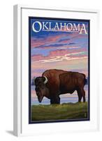 Oklahoma - Buffalo and Sunset-Lantern Press-Framed Art Print