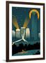 Oklahoma City, Oklahoma - Retro Skyline (no text)-Lantern Press-Framed Art Print