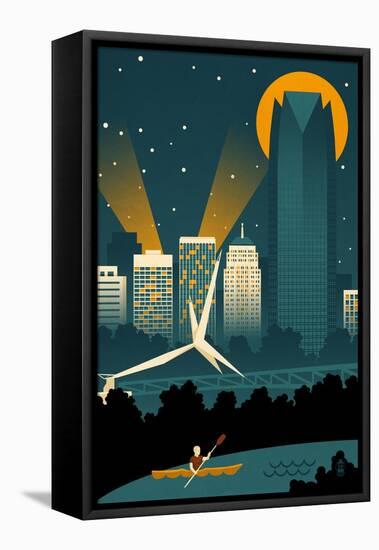 Oklahoma City, Oklahoma - Retro Skyline (no text)-Lantern Press-Framed Stretched Canvas