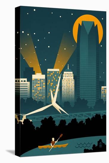 Oklahoma City, Oklahoma - Retro Skyline (no text)-Lantern Press-Stretched Canvas