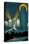 Oklahoma City, Oklahoma - Retro Skyline (no text)-Lantern Press-Stretched Canvas