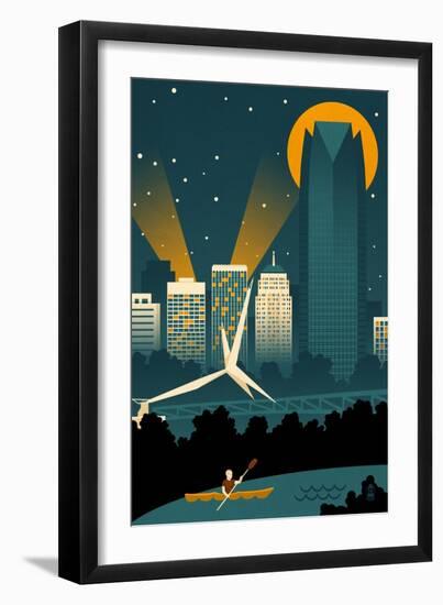 Oklahoma City, Oklahoma - Retro Skyline (no text)-Lantern Press-Framed Art Print