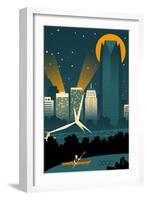 Oklahoma City, Oklahoma - Retro Skyline (no text)-Lantern Press-Framed Art Print