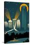 Oklahoma City, Oklahoma - Retro Skyline (no text)-Lantern Press-Stretched Canvas