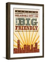 Oklahoma City, Oklahoma - Skyline and Sunburst Screenprint Style-Lantern Press-Framed Art Print