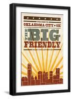 Oklahoma City, Oklahoma - Skyline and Sunburst Screenprint Style-Lantern Press-Framed Art Print