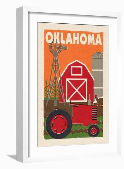 Oklahoma - Country - Woodblock-Lantern Press-Framed Art Print