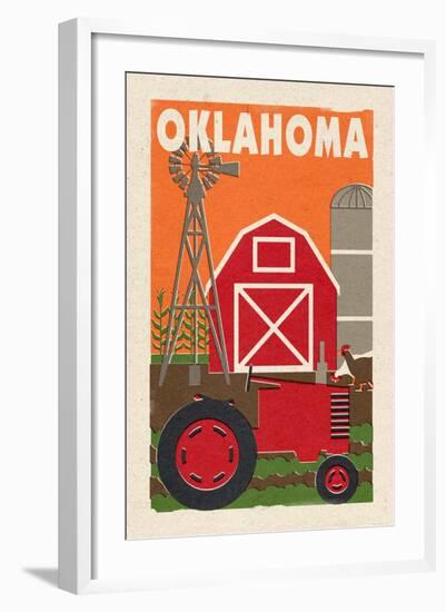 Oklahoma - Country - Woodblock-Lantern Press-Framed Art Print