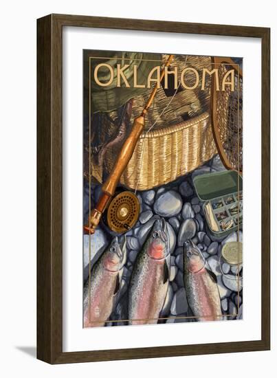 Oklahoma - Fishing Still Life-Lantern Press-Framed Art Print