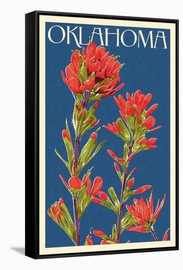 Oklahoma - Indian Paintbrush - Letterpress-Lantern Press-Framed Stretched Canvas