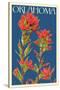 Oklahoma - Indian Paintbrush - Letterpress-Lantern Press-Stretched Canvas