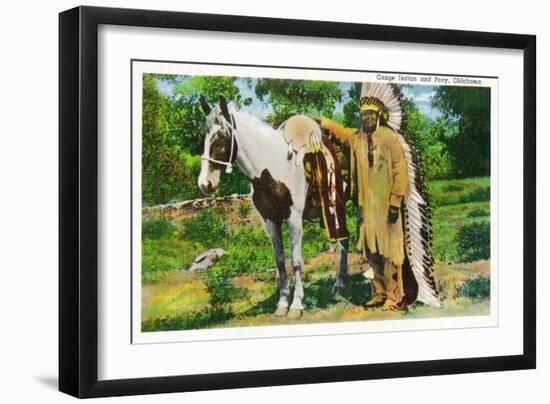 Oklahoma - Osage Indian and Pony-Lantern Press-Framed Art Print