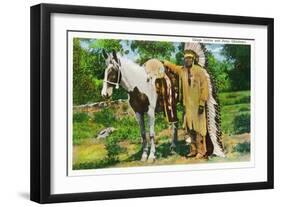 Oklahoma - Osage Indian and Pony-Lantern Press-Framed Art Print