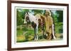 Oklahoma - Osage Indian and Pony-Lantern Press-Framed Art Print