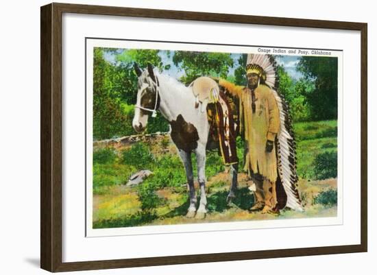 Oklahoma - Osage Indian and Pony-Lantern Press-Framed Art Print