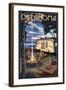 Oklahoma - Retro Camper and Lake-Lantern Press-Framed Art Print