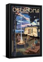 Oklahoma - Retro Camper and Lake-Lantern Press-Framed Stretched Canvas