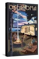 Oklahoma - Retro Camper and Lake-Lantern Press-Stretched Canvas